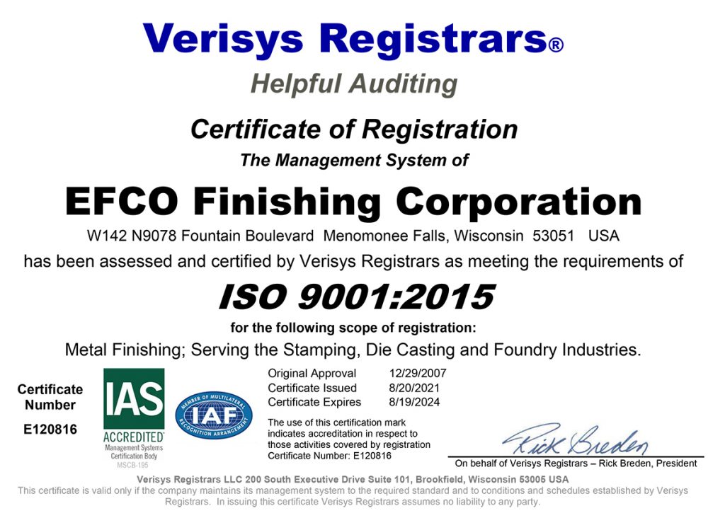 Black Oxide Coating EFCO Metal Finishing